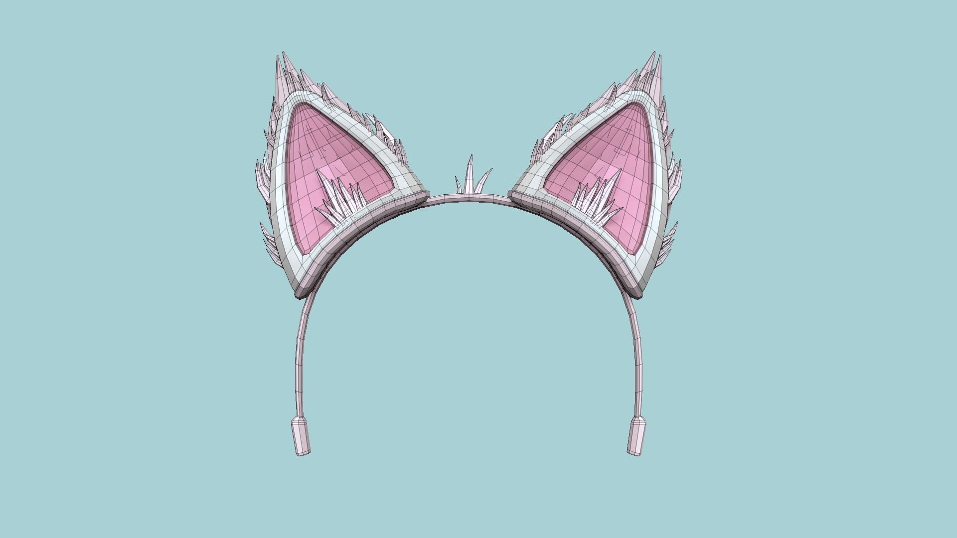 Furry Ears Tiara A06 White - Headband Character Design Low-poly 3D model_5