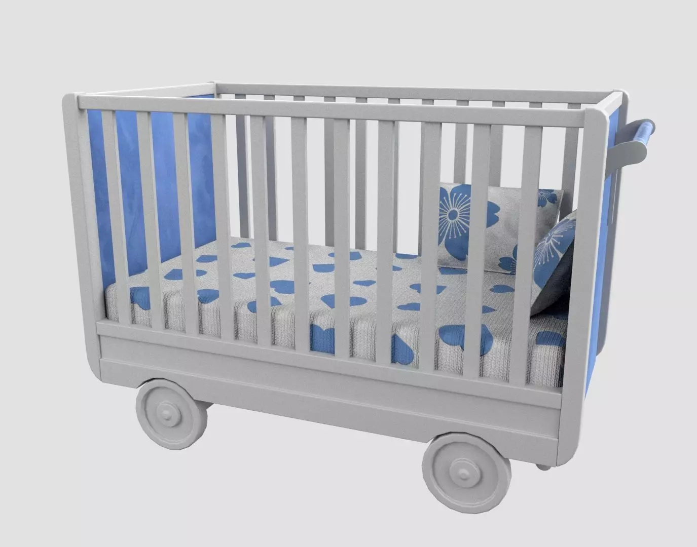 BabBaby Bed Baby Cot Crib Navy-Blue 3D model