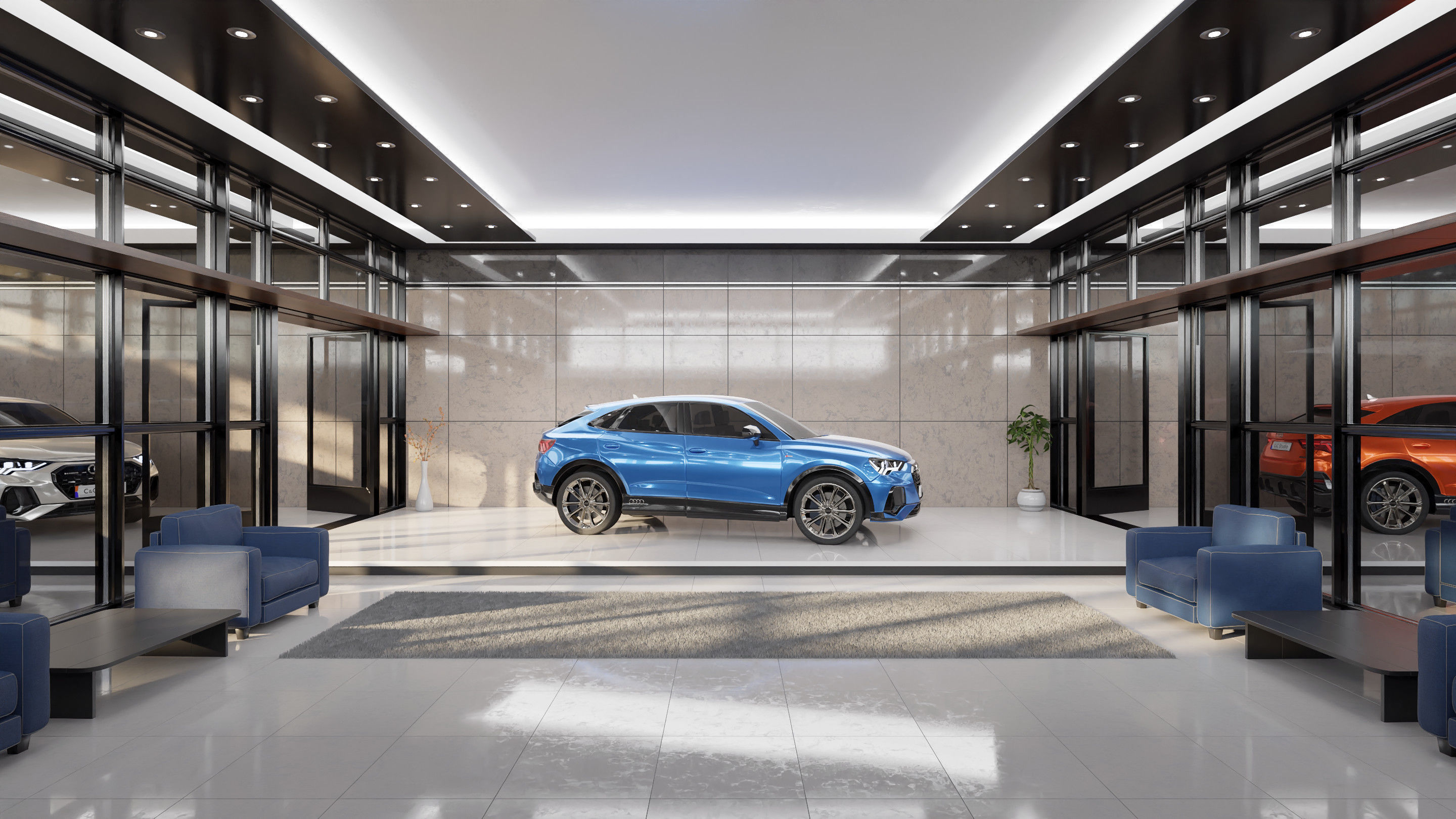 Audi Q3 Modern Showroom - Hipoly 3D Model - blender - fbx - obj 3D model_4