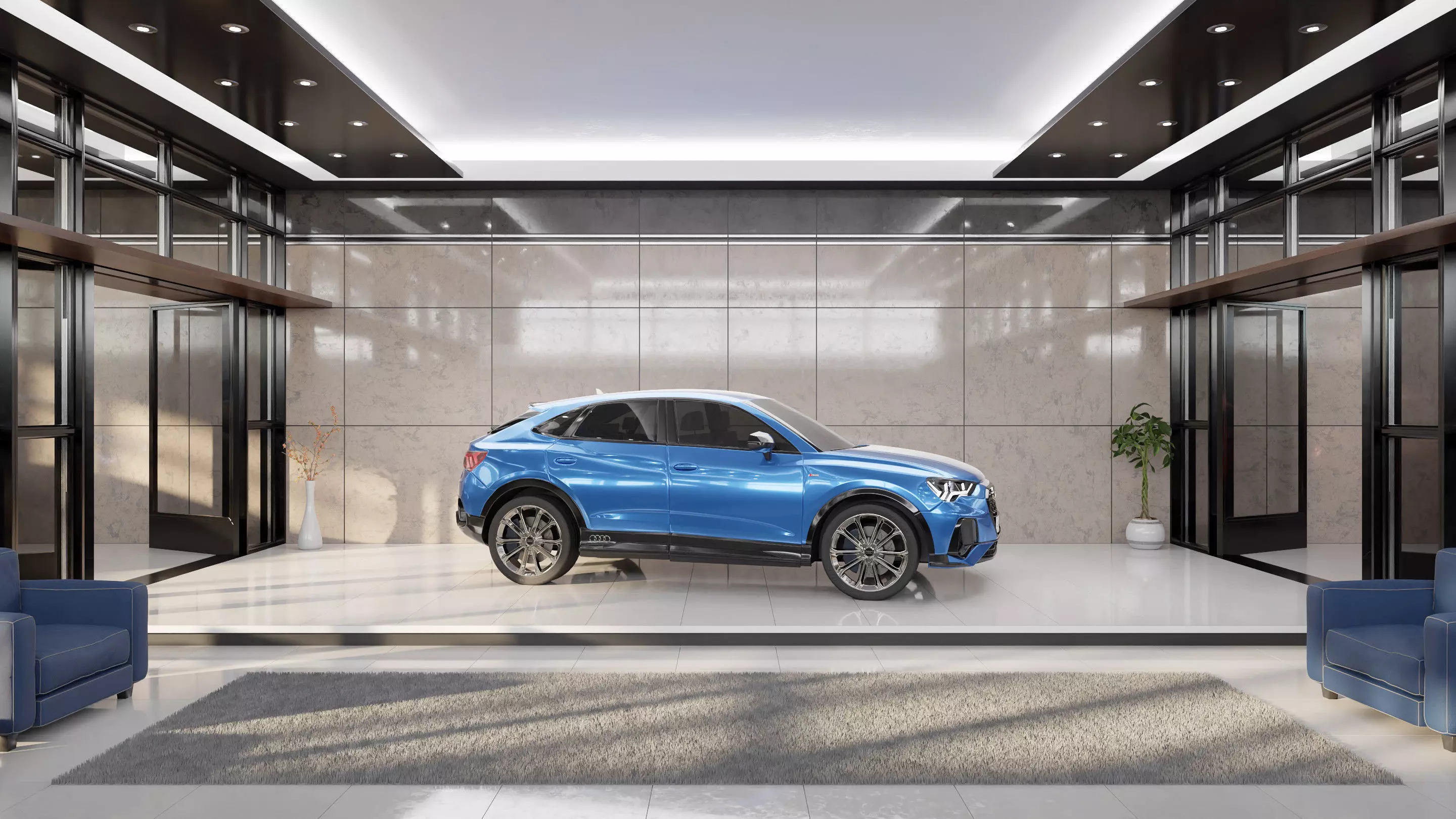 Audi Q3 Modern Showroom - Hipoly 3D Model - blender - fbx - obj 3D model_0