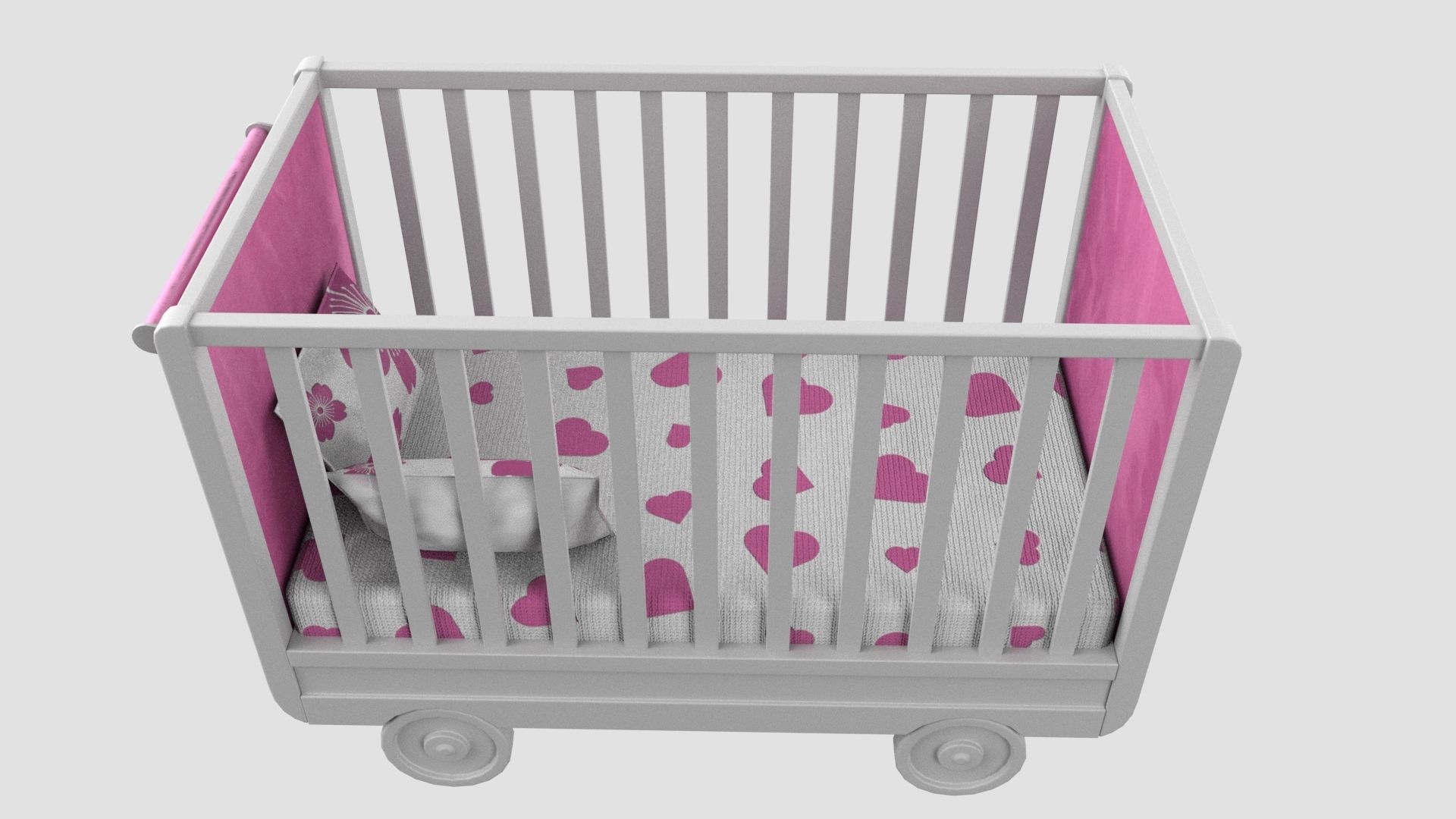 Baby Bed Baby Cot Crib Pink 3D model_3