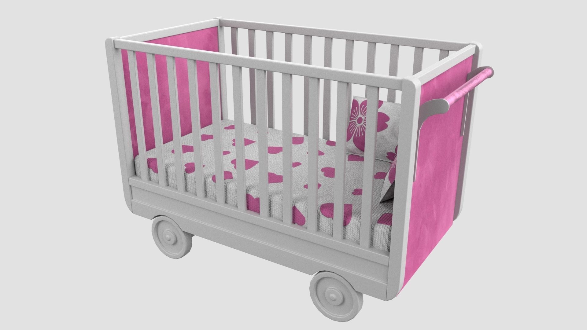 Baby Bed Baby Cot Crib Pink 3D model_1