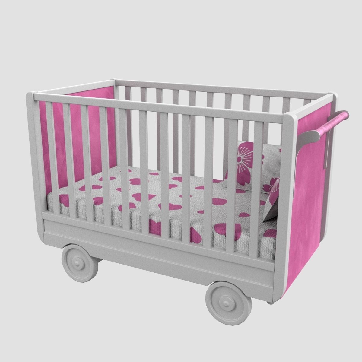 Baby Bed Baby Cot Crib Pink 3D model_22