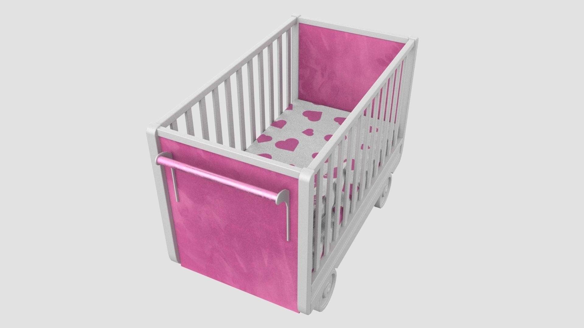 Baby Bed Baby Cot Crib Pink 3D model_2