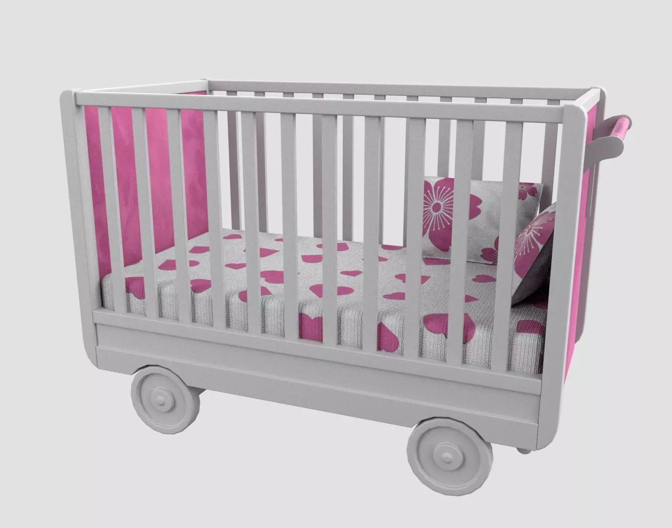 Baby Bed Baby Cot Crib Pink 3D model_0