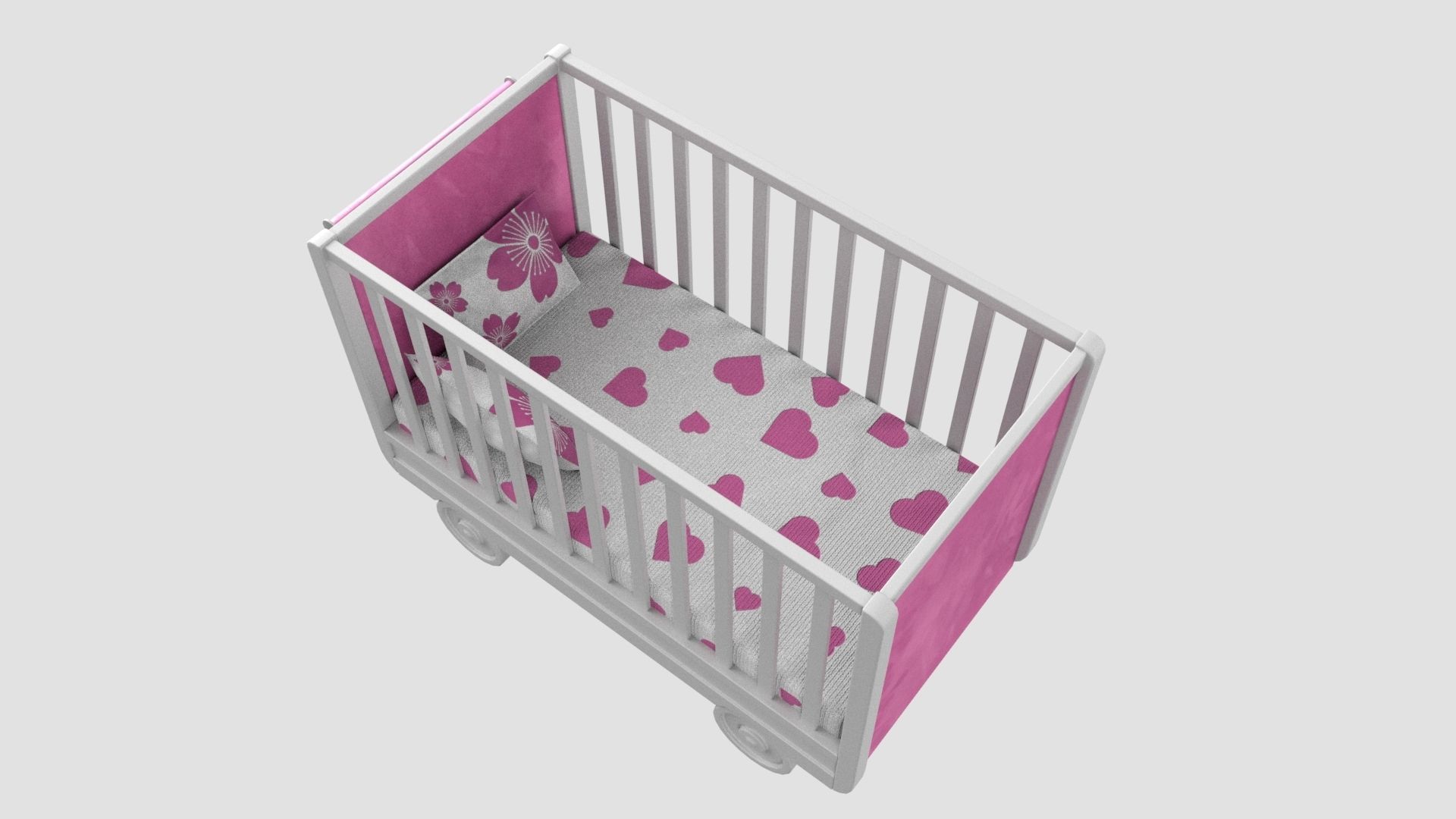 Baby Bed Baby Cot Crib Pink 3D model_4