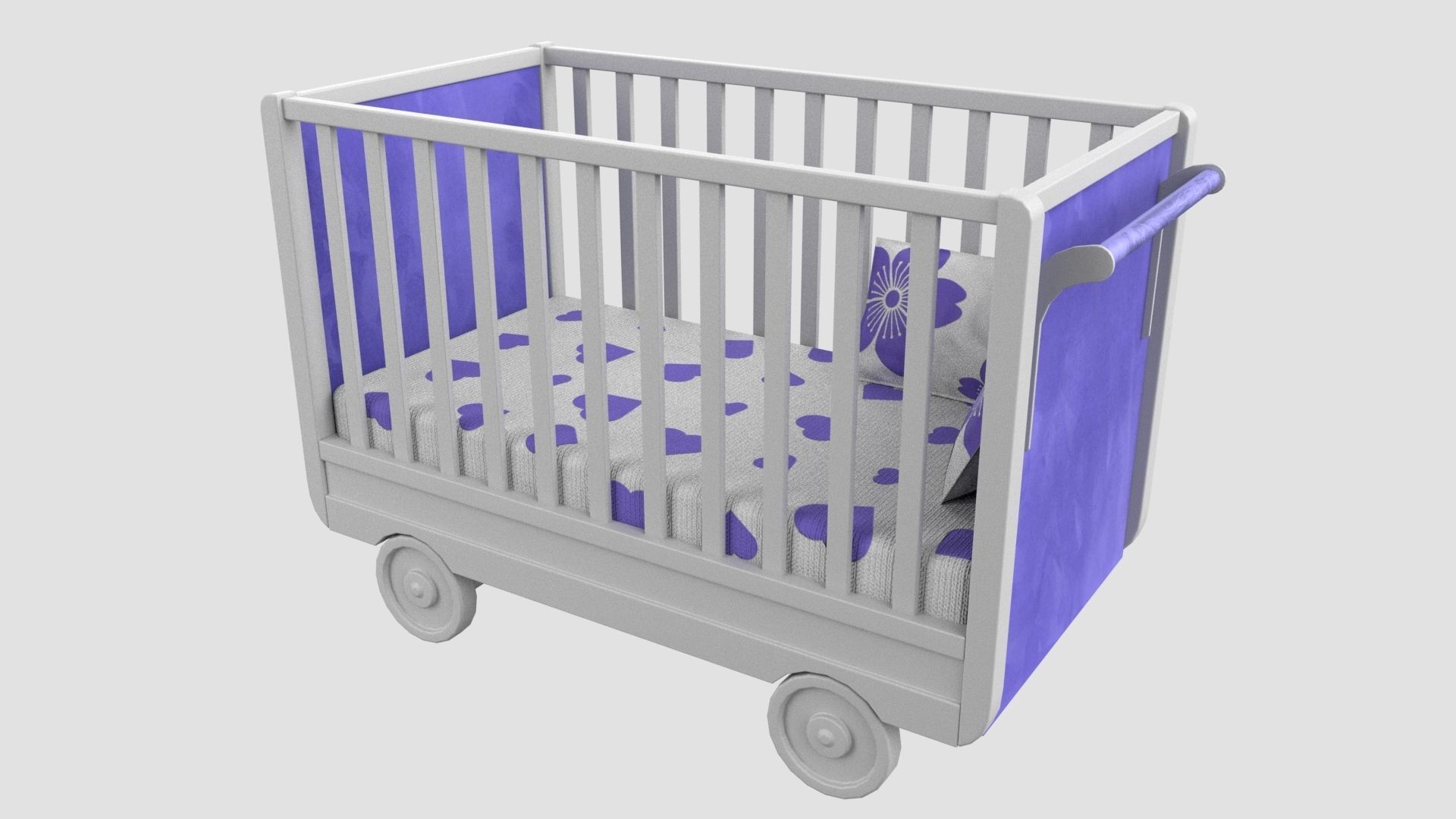 Baby Bed Baby Cot Crib Purple 3D model_1