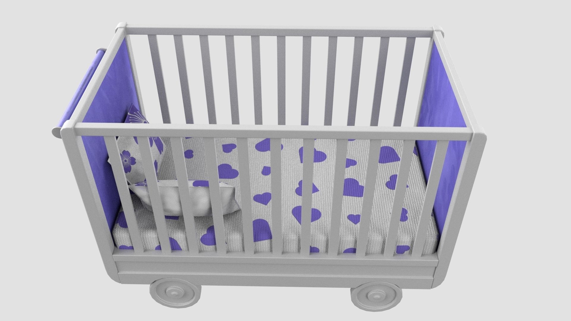 Baby Bed Baby Cot Crib Purple 3D model_3