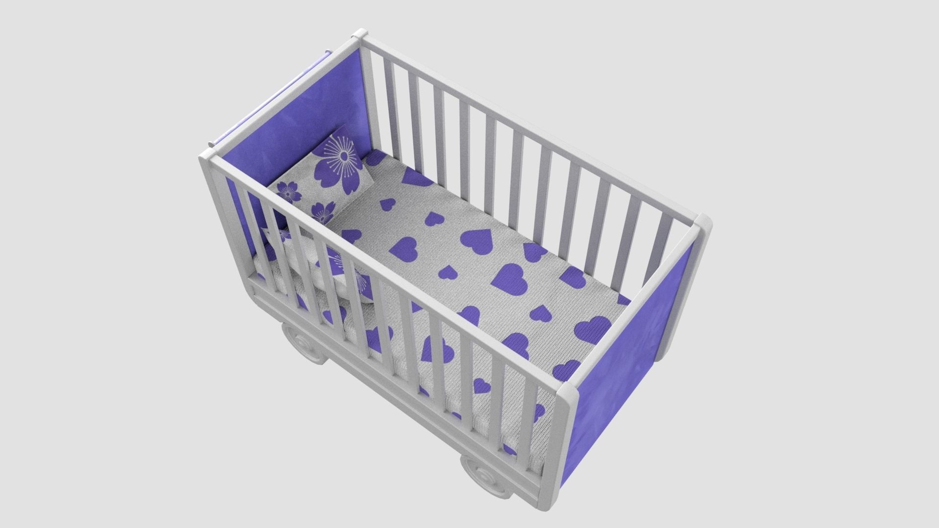 Baby Bed Baby Cot Crib Purple 3D model_4