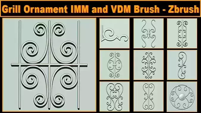 Grill Ornament IMM and VDM Brush for Zbrush Low-poly 3D model