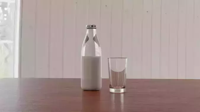 3D Milk Bottle and Glass