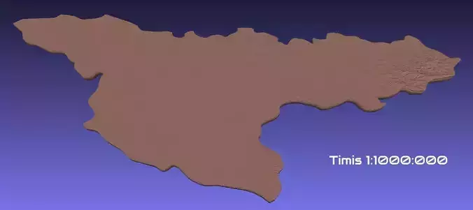 Romania 3D Map of Timis County 1 to 1000000