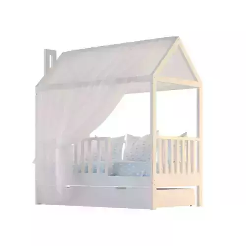 Childrens bed house Linn with board - solid beech 02 3D model