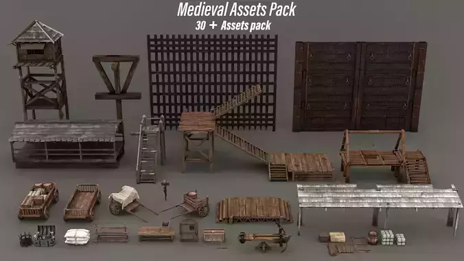 Medieval Props Asset pack Low-poly 3D model