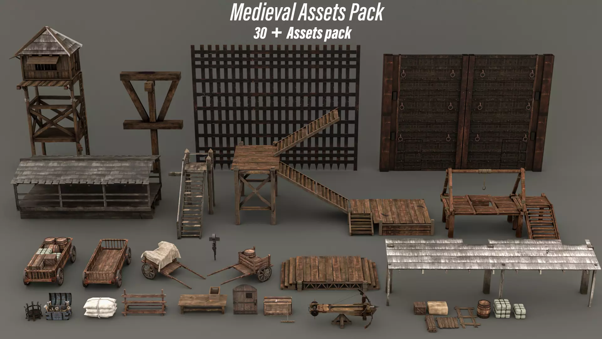 Medieval Props Asset pack Low-poly 3D model