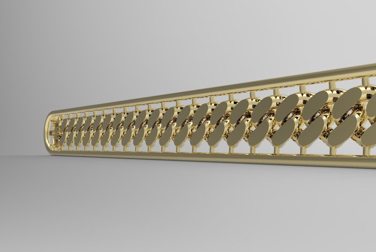 hollow miami cuban link with gems stones with box claps 3D print model_3