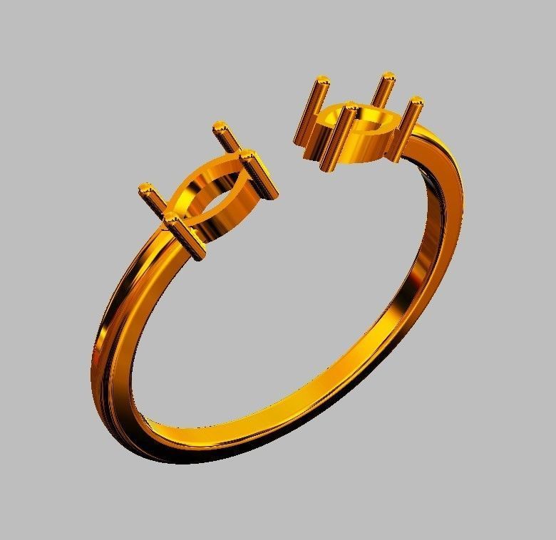 Marquise Gemstone Open Ring 3D print model_8