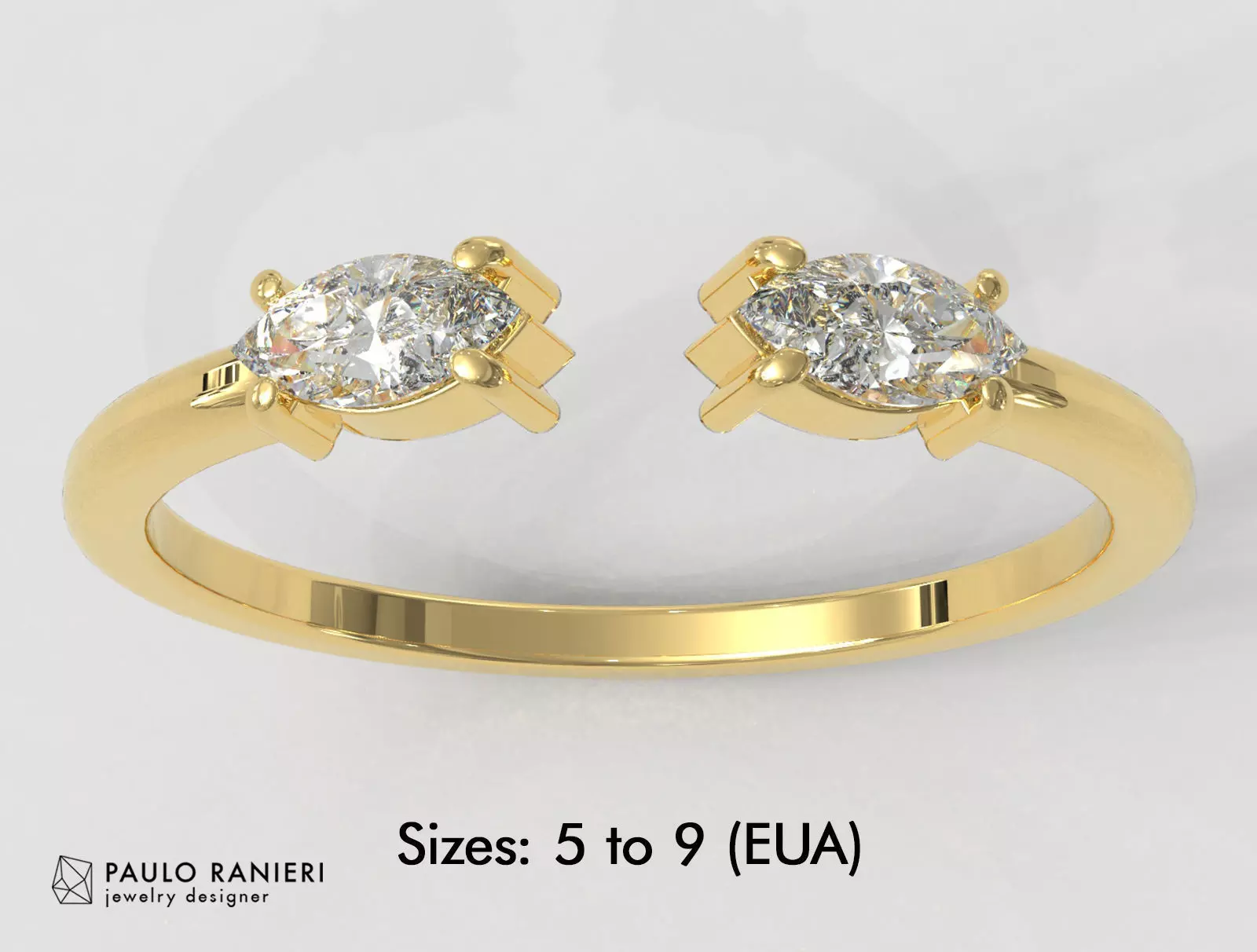 Marquise Gemstone Open Ring 3D print model_0