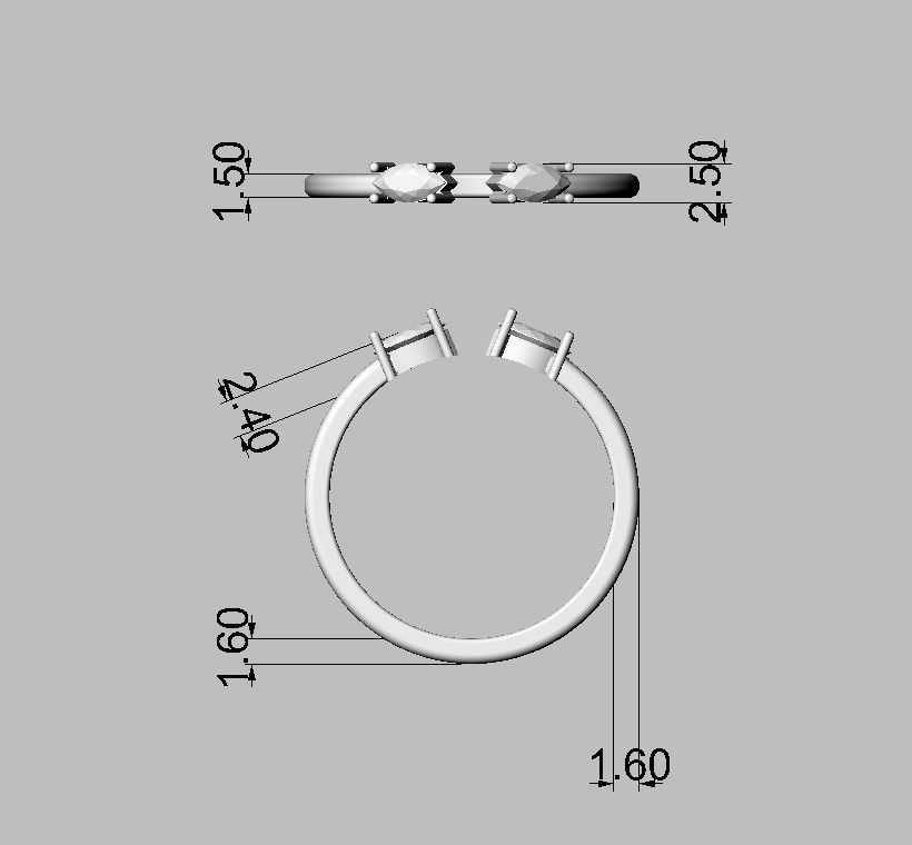 Marquise Gemstone Open Ring 3D print model_4