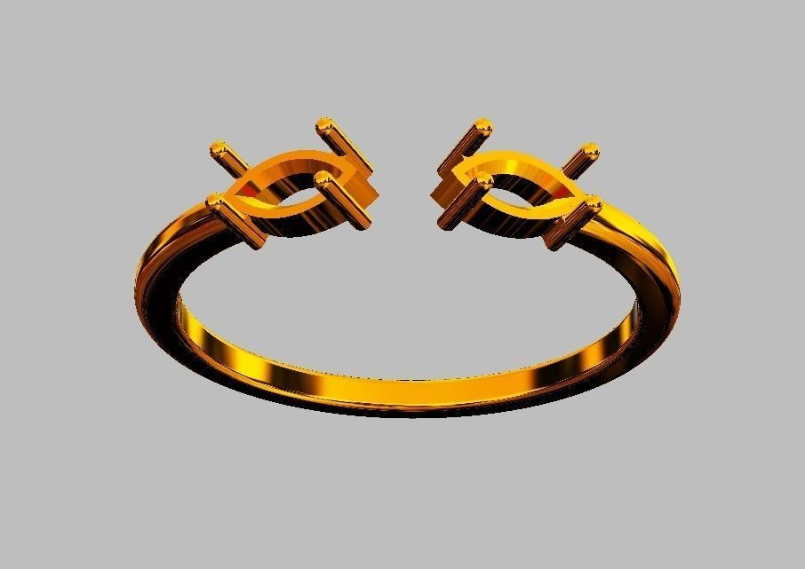 Marquise Gemstone Open Ring 3D print model_7