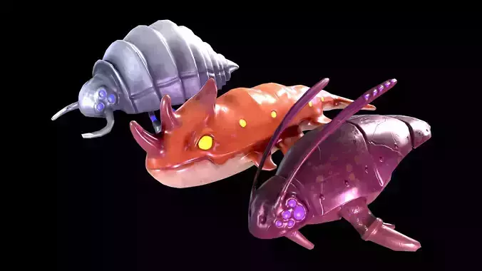 Low Poly Flying Aquatic Aliens Bundle 3D Model Collection