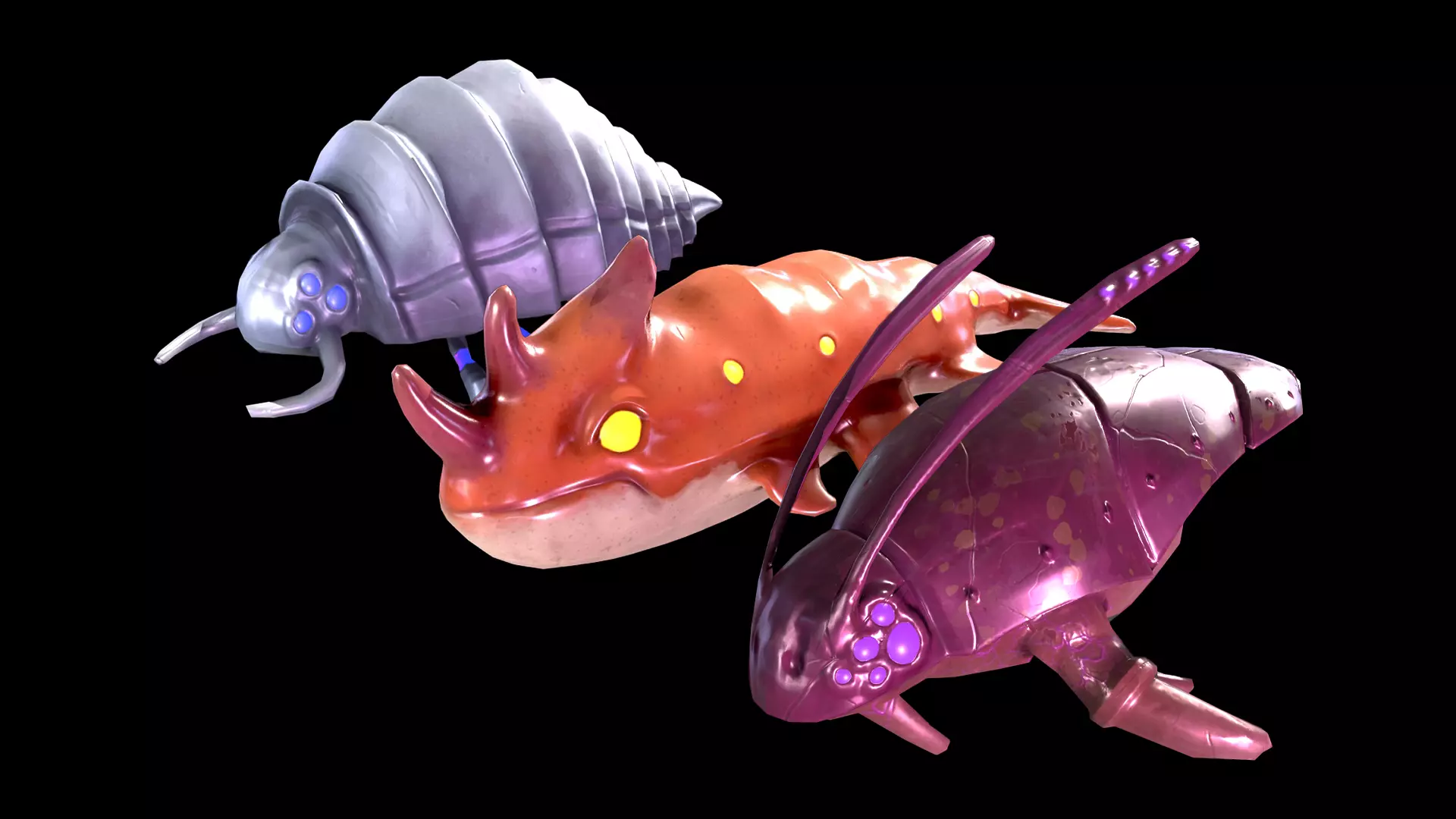 Low Poly Flying Aquatic Aliens Bundle 3D Model Collection_0