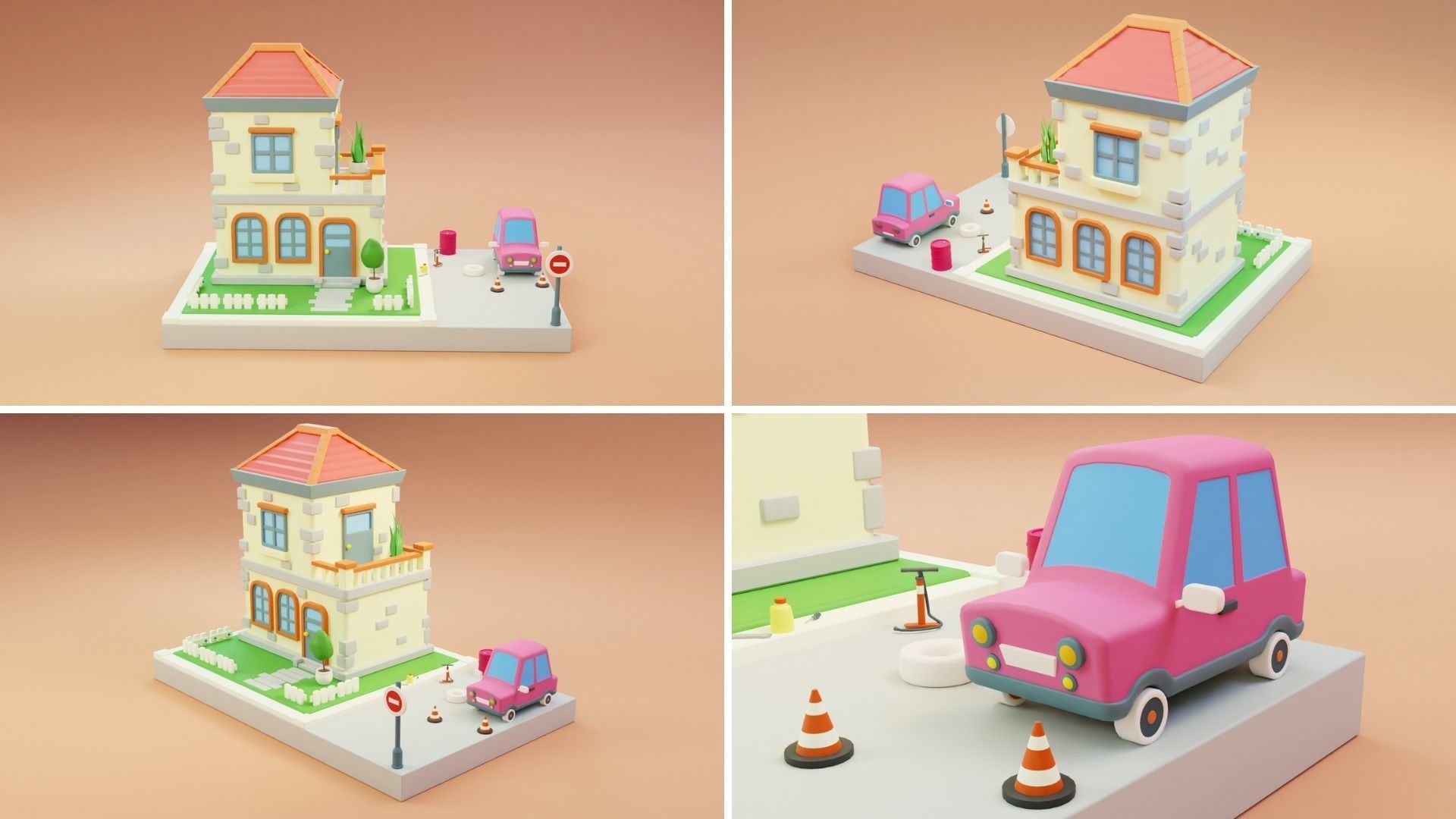 Cartoon Town Islands Exteriors Low-poly 3D model_7