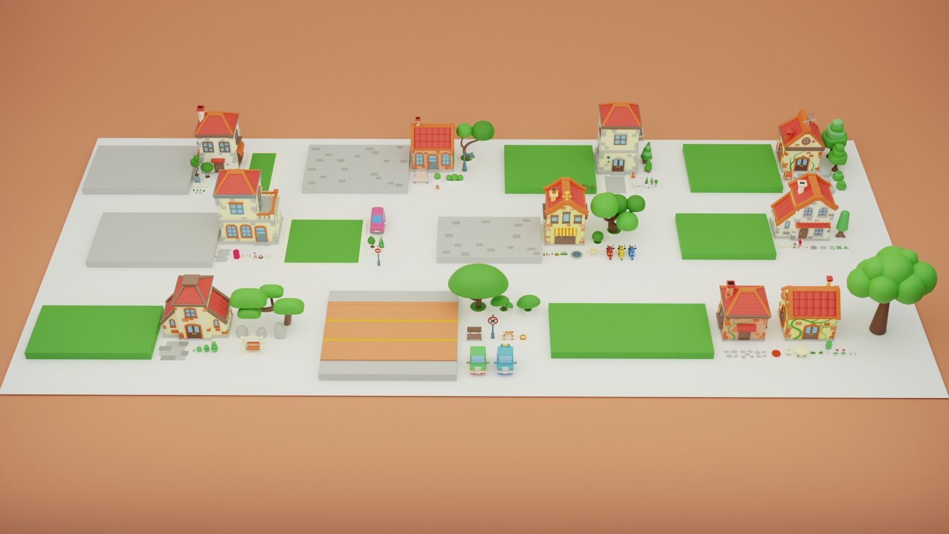 Cartoon Town Islands Exteriors Low-poly 3D model_13