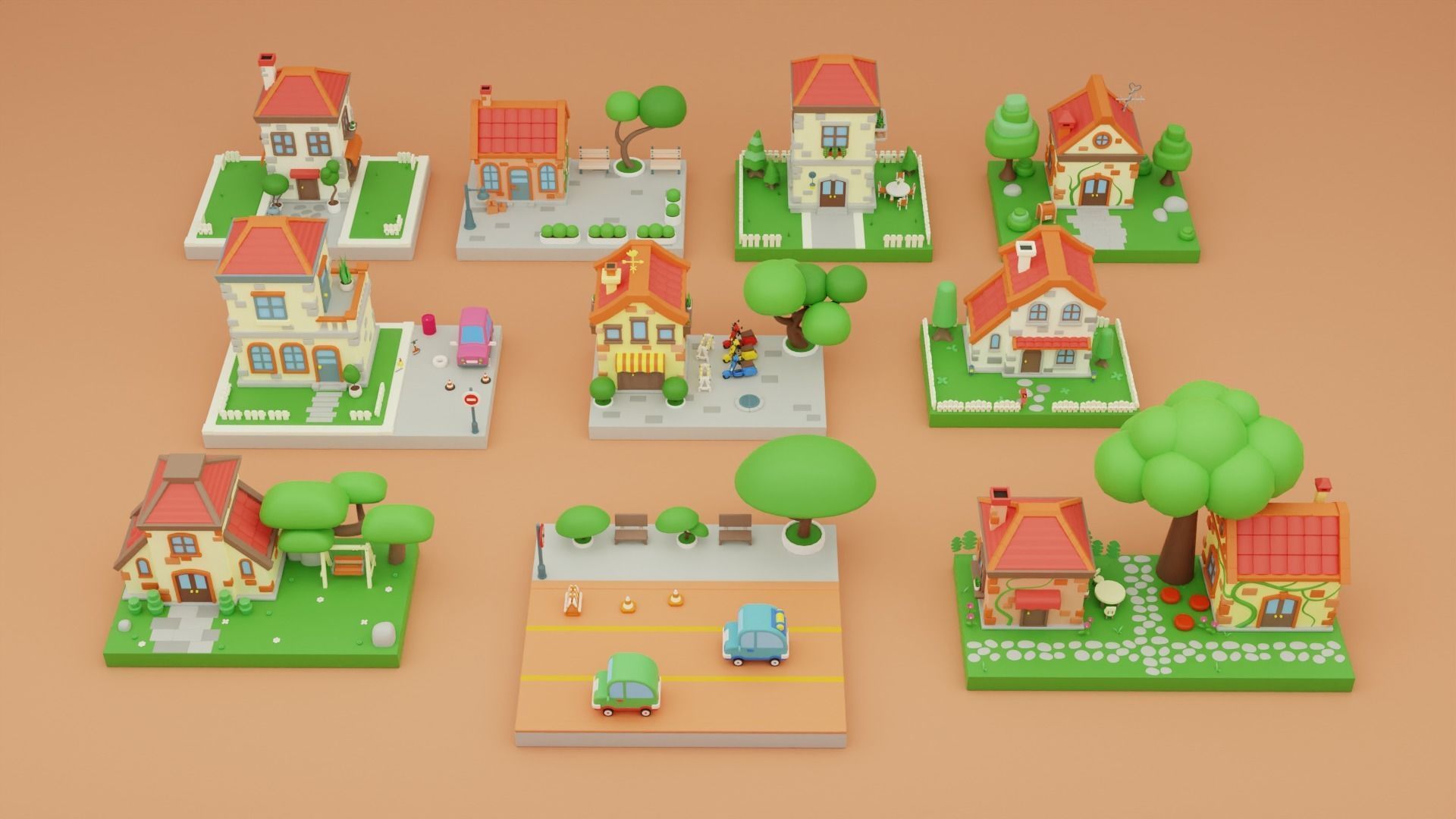 Cartoon Town Islands Exteriors Low-poly 3D model_2