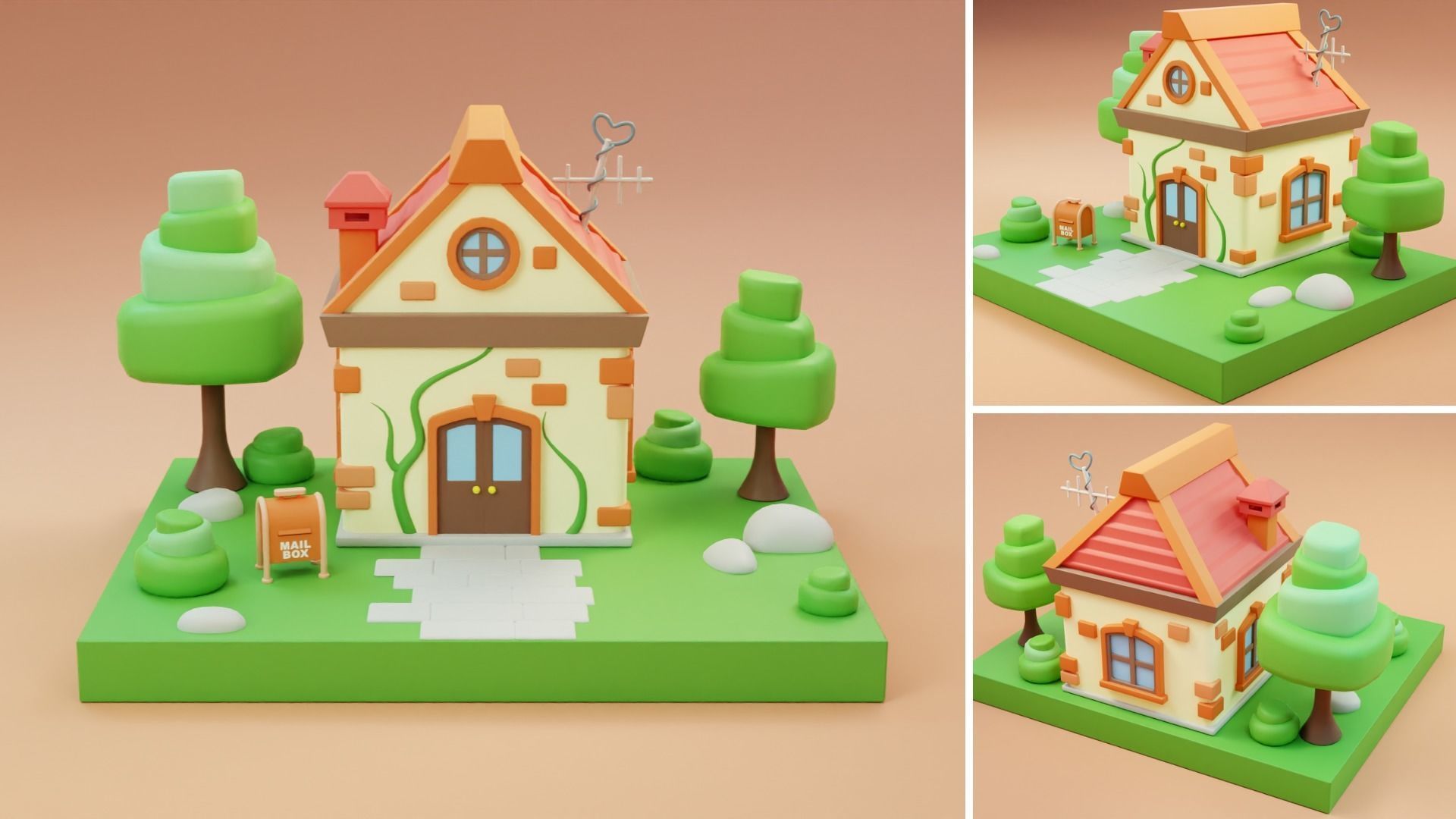 Cartoon Town Islands Exteriors Low-poly 3D model_6