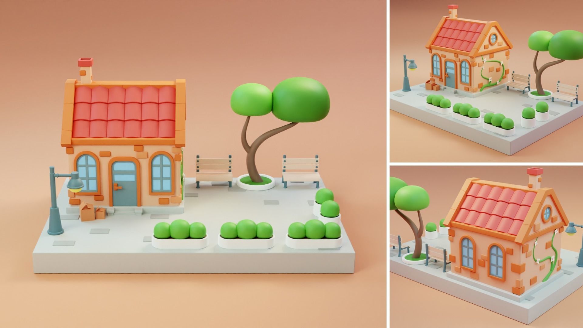 Cartoon Town Islands Exteriors Low-poly 3D model_4