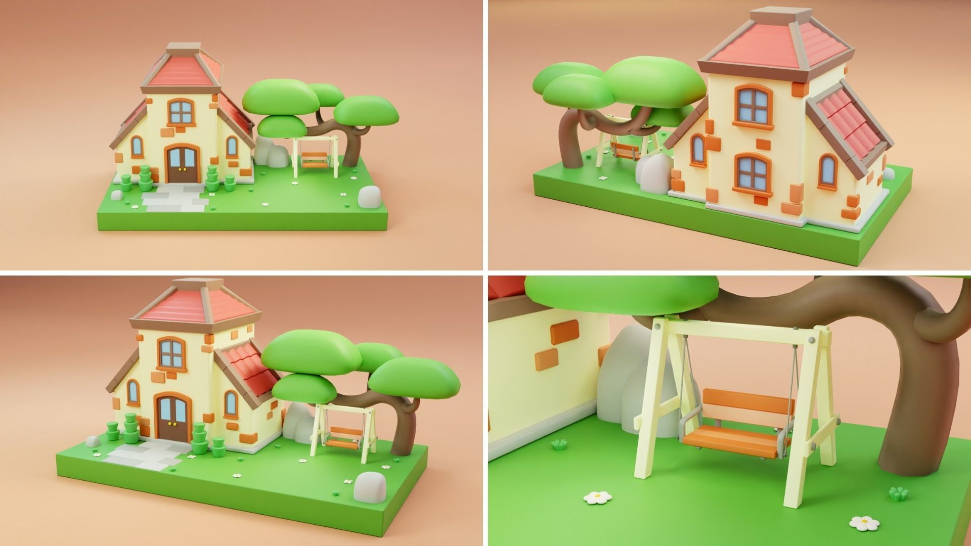 Cartoon Town Islands Exteriors Low-poly 3D model_10
