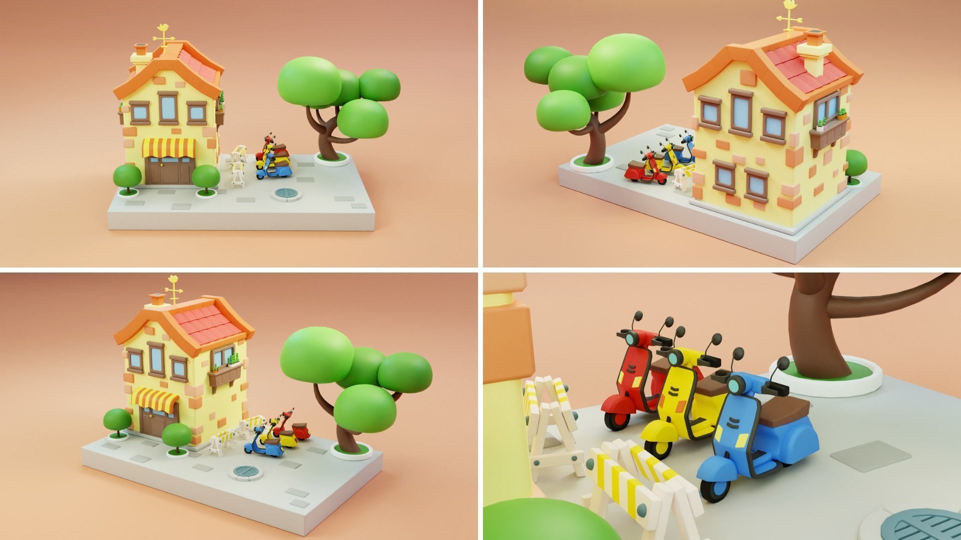 Cartoon Town Islands Exteriors Low-poly 3D model_8