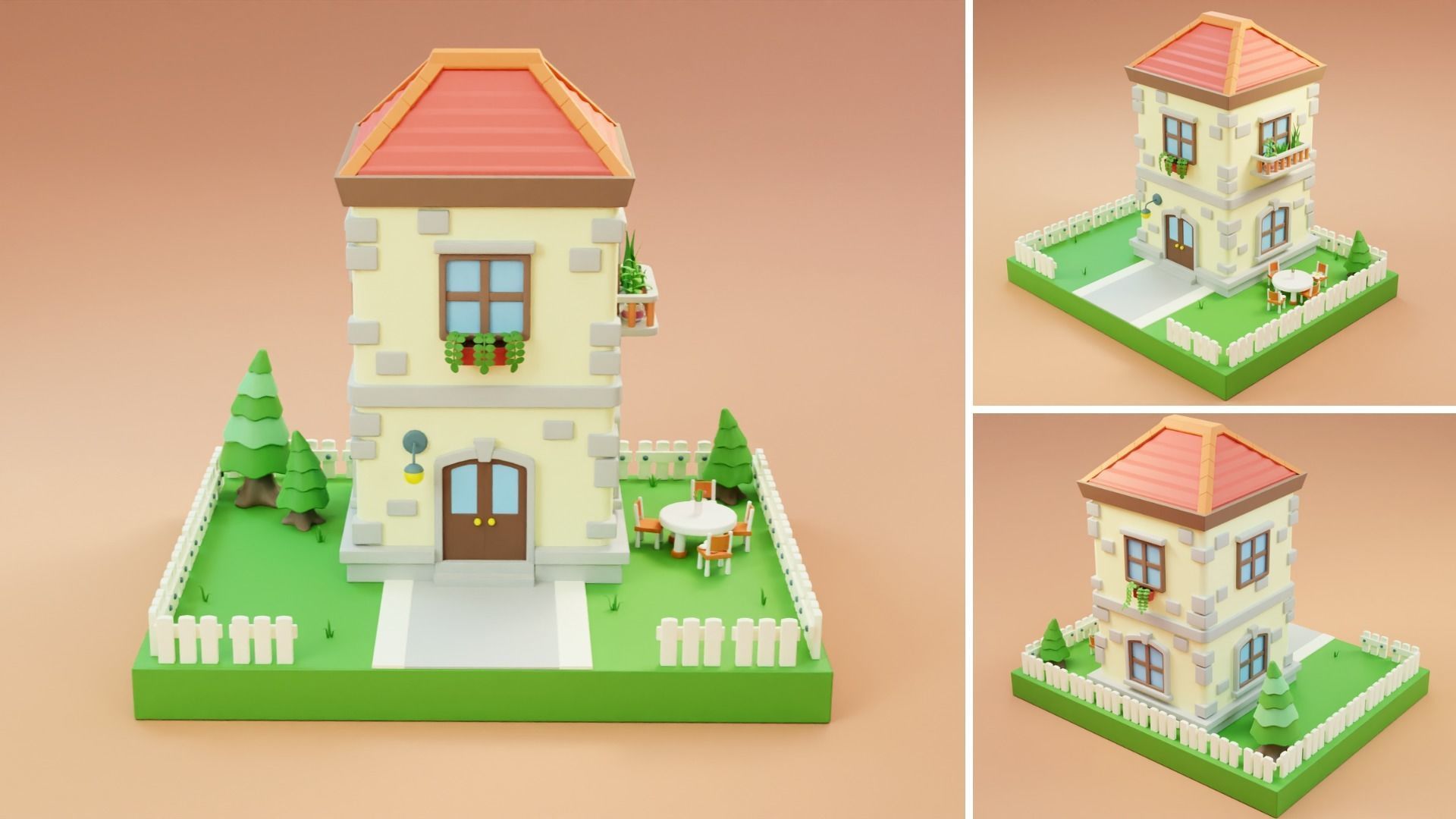 Cartoon Town Islands Exteriors Low-poly 3D model_5
