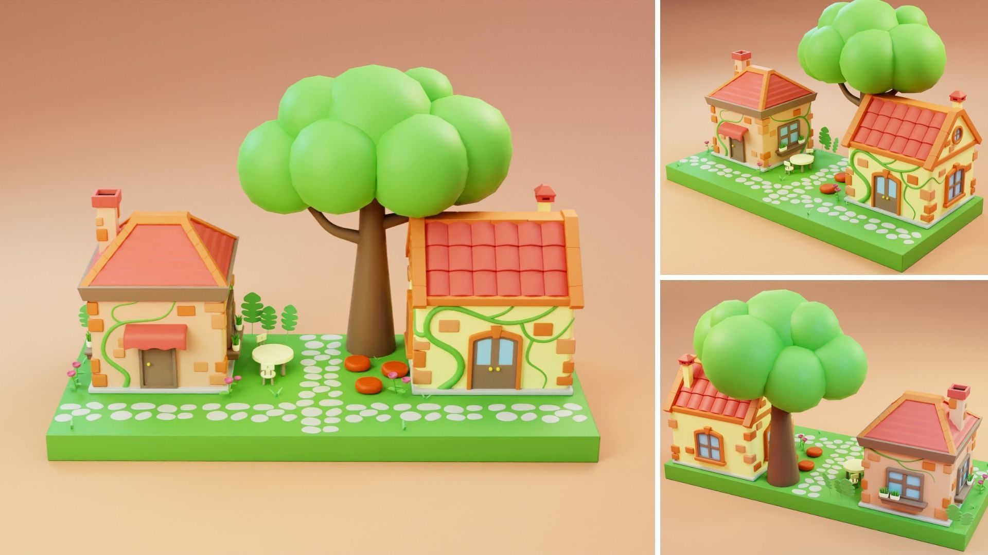 Cartoon Town Islands Exteriors Low-poly 3D model_12