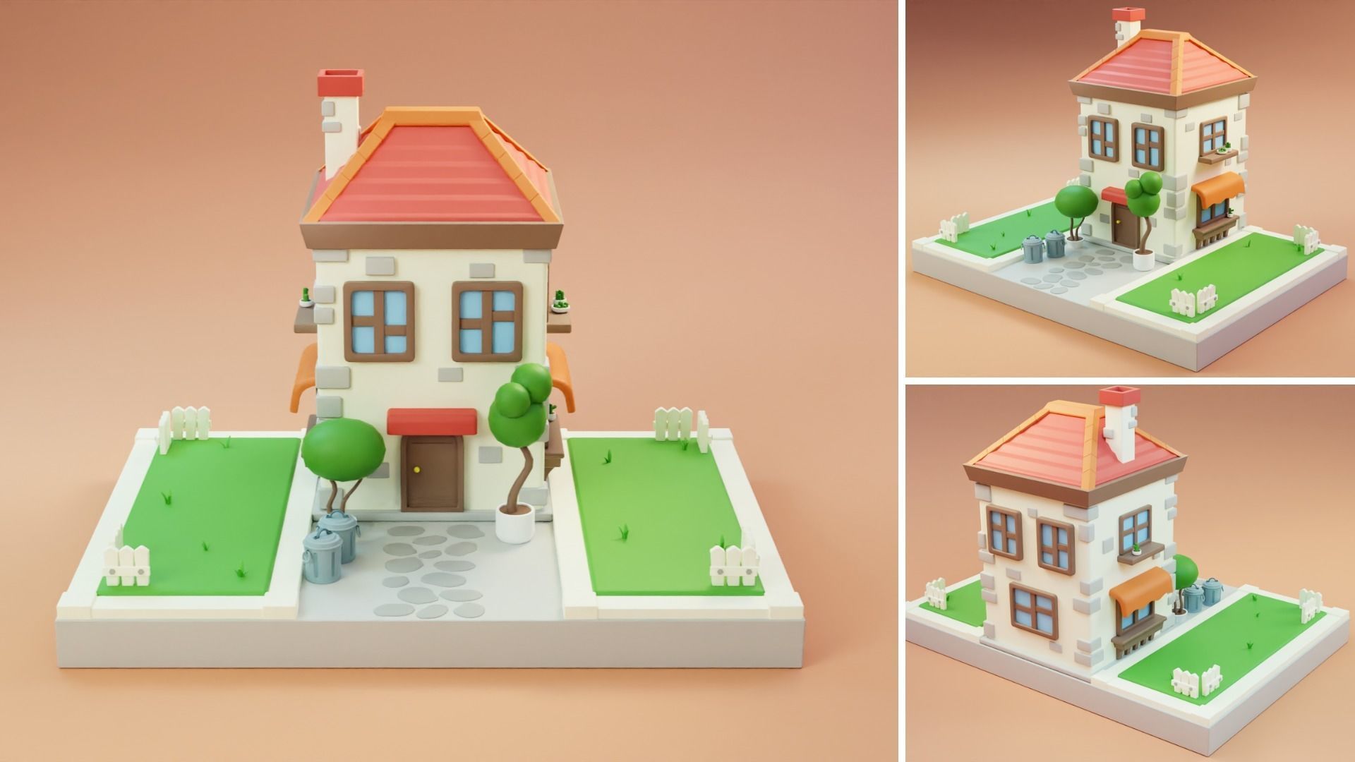 Cartoon Town Islands Exteriors Low-poly 3D model_3