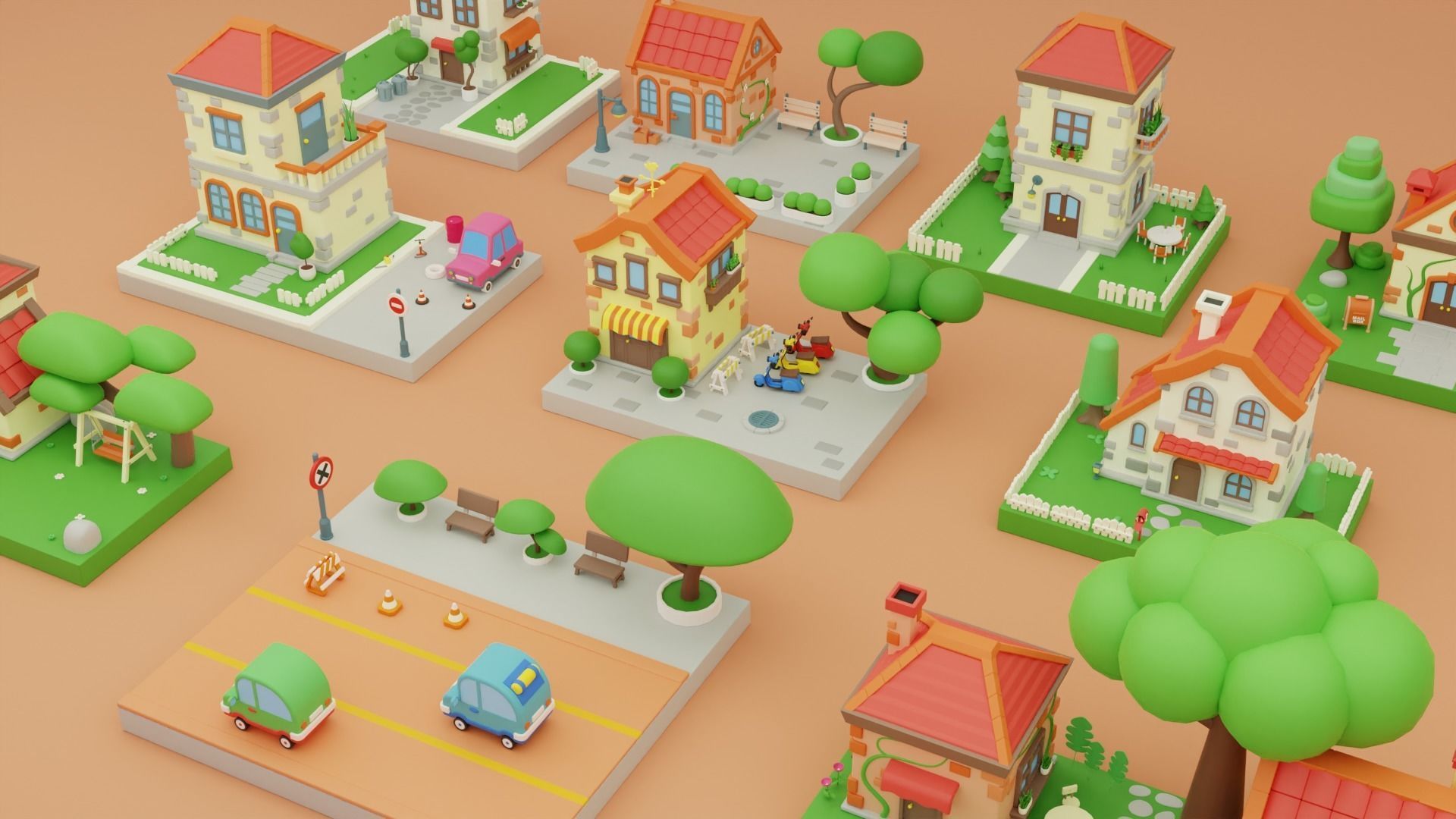 Cartoon Town Islands Exteriors Low-poly 3D model_16
