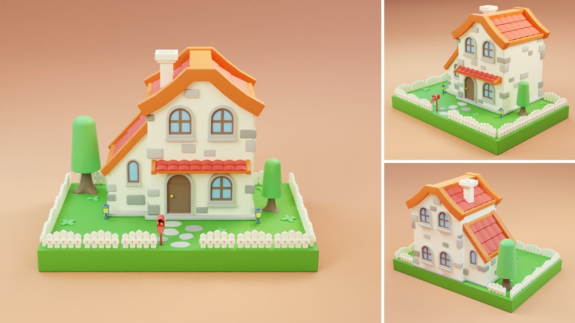 Cartoon Town Islands Exteriors Low-poly 3D model_9