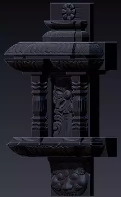 nepali wooden carved window 3D model_1