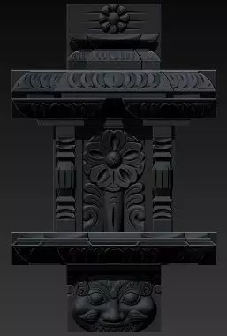 nepali wooden carved window 3D model_0