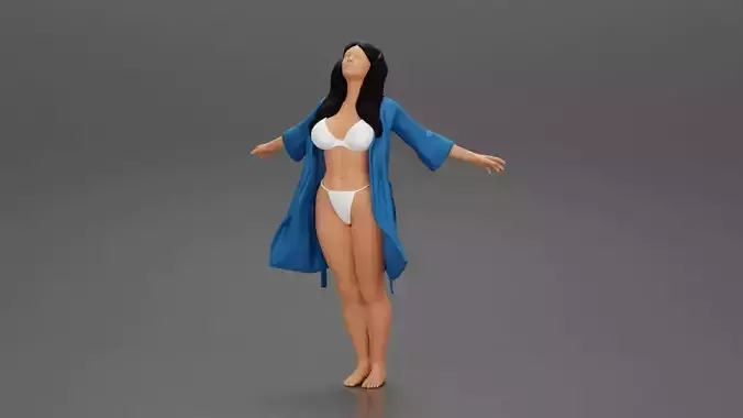 Sexy woman in Bikini and night robe opening Arms To the Sky