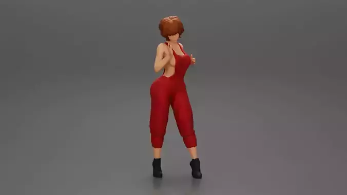 Mechanic girl in overalls repairs and maintains car 3D print model