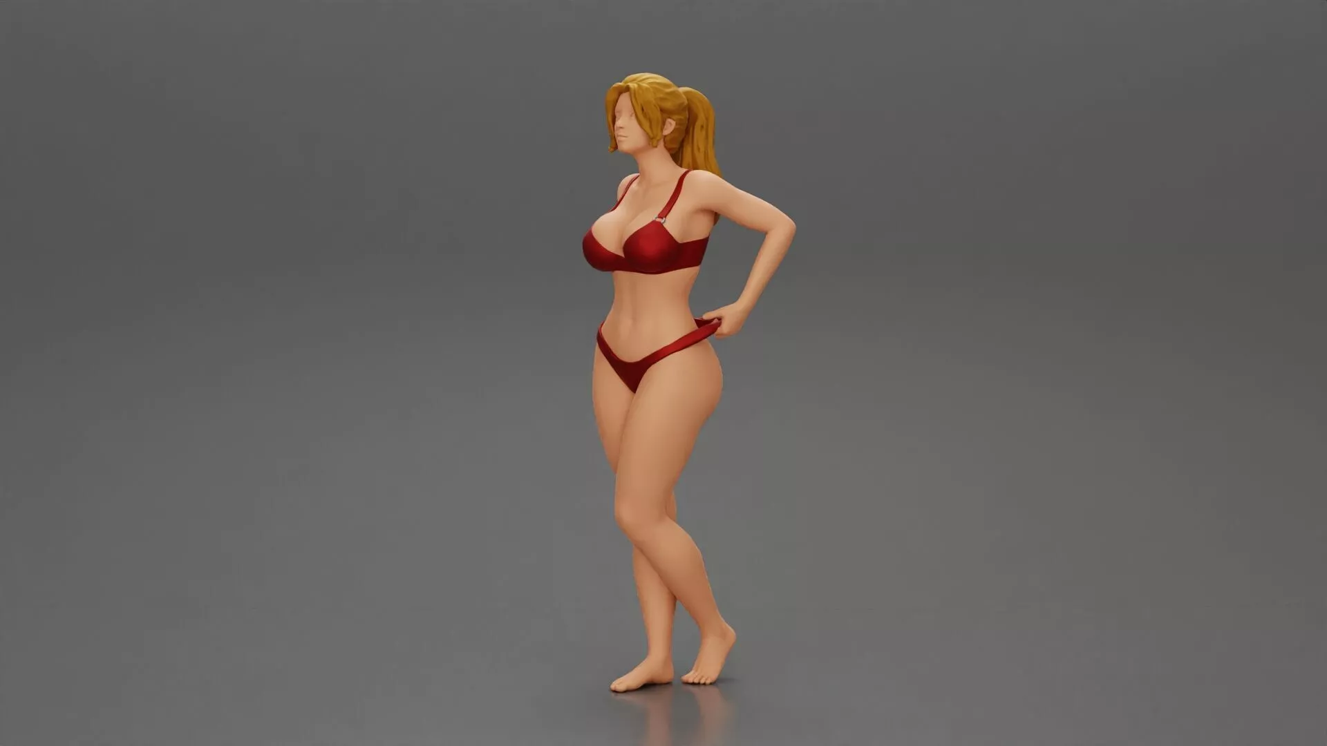 Fit hot woman in taking off swimsuit panties on the beach 3D print model