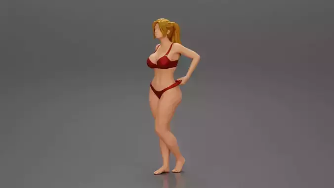 Fit hot woman in bikini taking off swimsuit panties on the beach