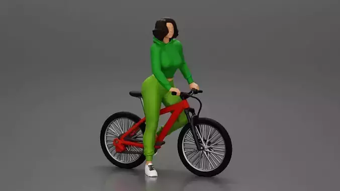 Young sporty woman in snickers short haired posing with bicycle 3D print model