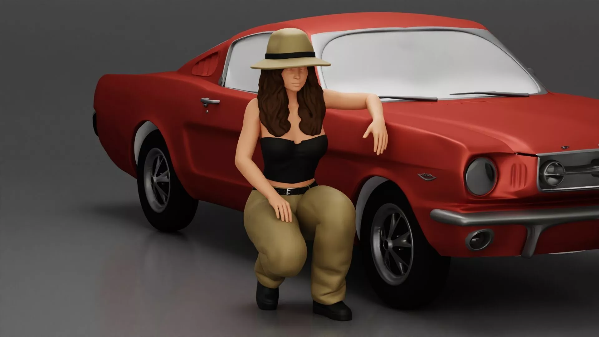 Chola gangster homie lowrider girl in hat sitting beside car 3D print model