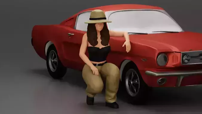 Chola gangster homie lowrider girl in hat sitting beside car