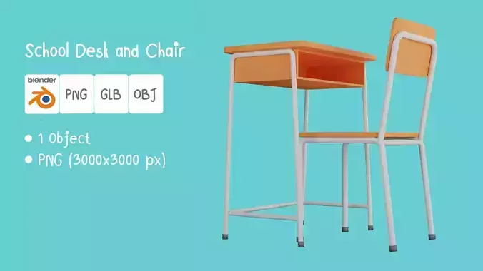 School chair and Table 3D MODEL -  PMSMILE Low-poly 3D model