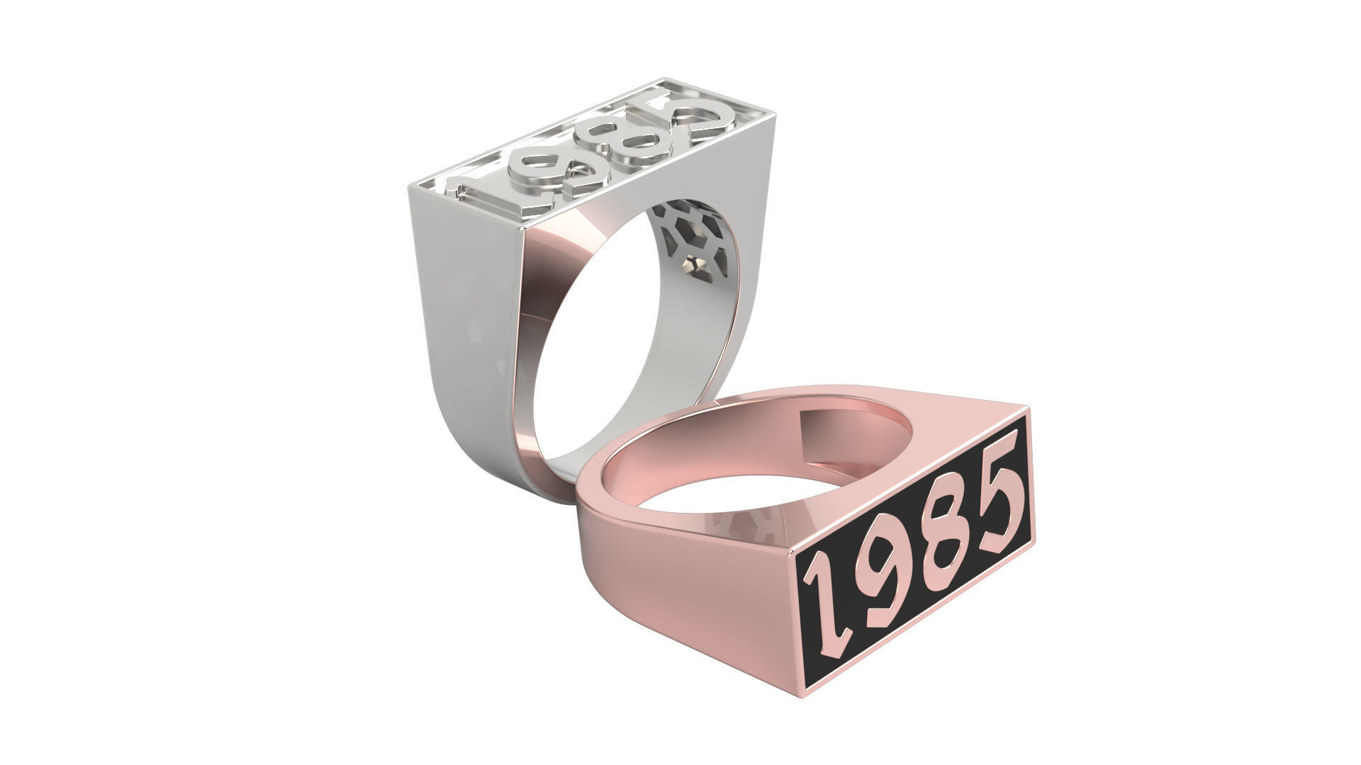 1985 Ring Set with and without gallery Size 5 - 9 US 3D print model_9