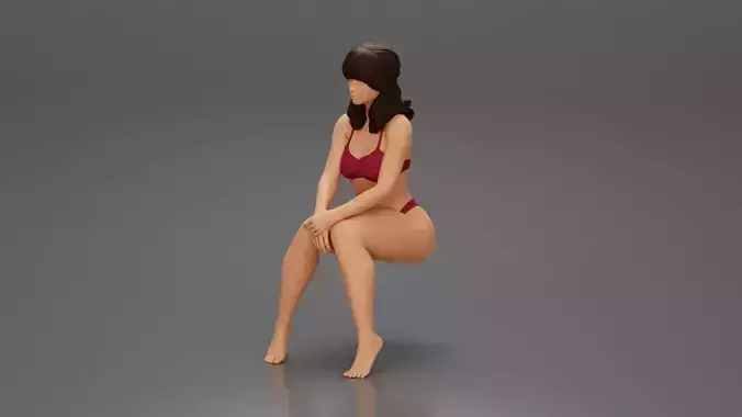 Sexy Girl in bikini Sitting On The Chair with hands on knees 3D print model